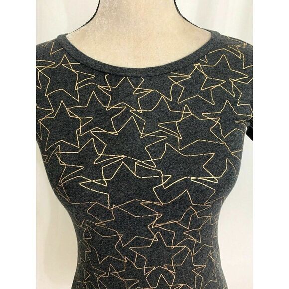 J Crew Womens Gray Metallic Gold Star Print Short Sleeve Top T Shirt Xxs - Picture 2 of 6